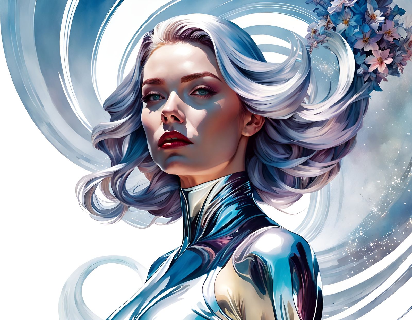 Double Exposure Silver Surfer in Digital Watercolor