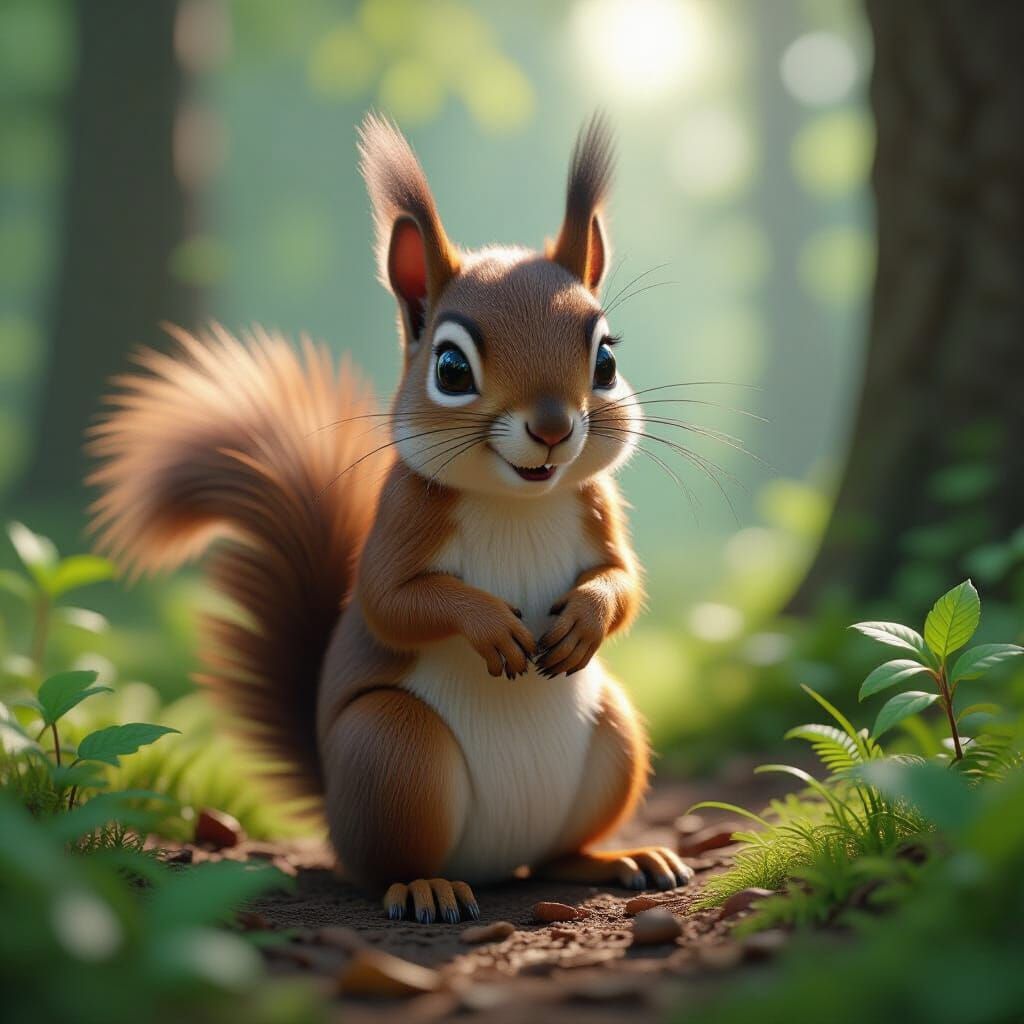 Playful Squirrel in Lush Forest: 3D Game Cinematic