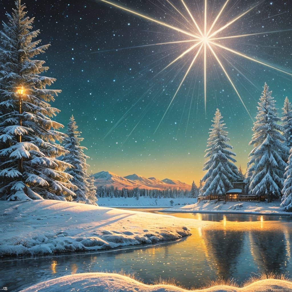 Winter Christmas Scene in Vibrant Retro Style