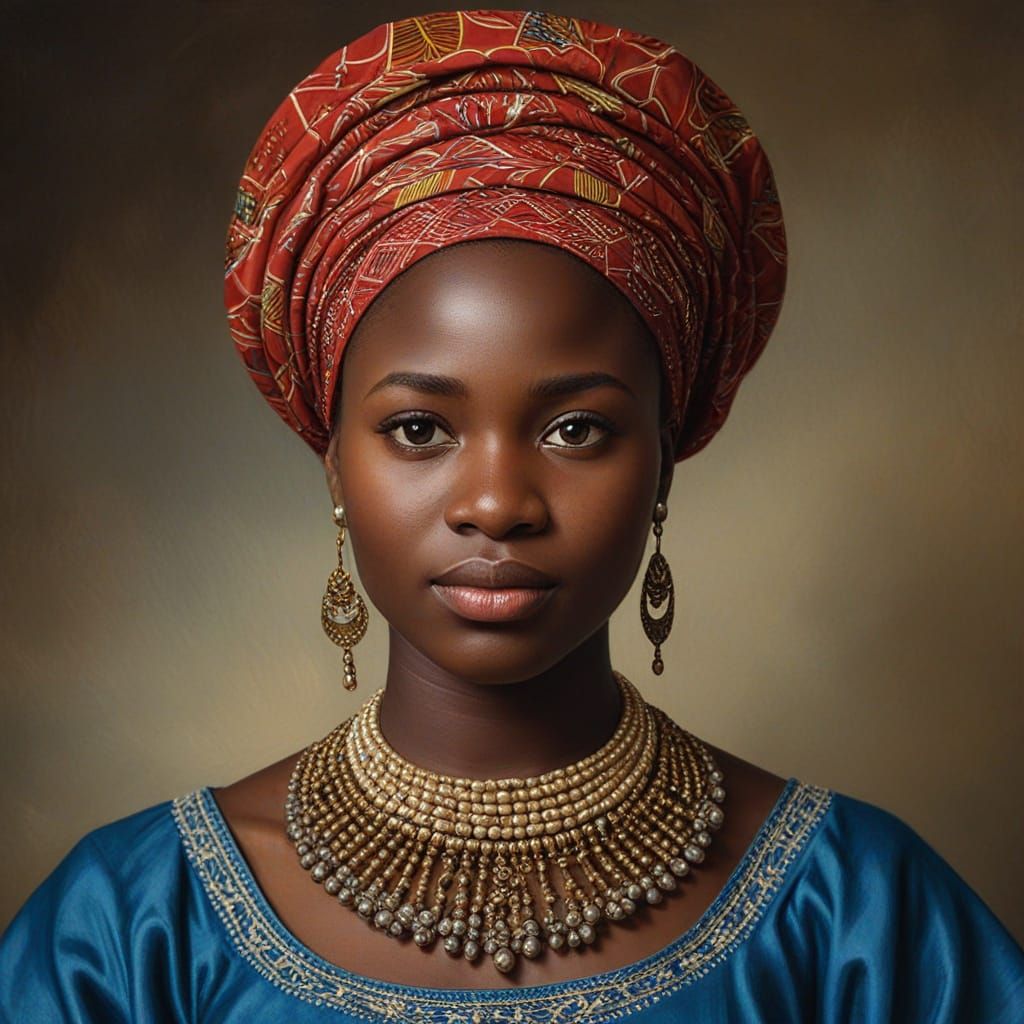 Ghanaian Ewe Woman Portrait in Rubens Oil Style