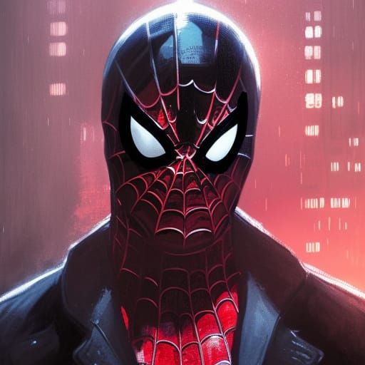 Spider-Man Noir in Dark Rainy Cityscape