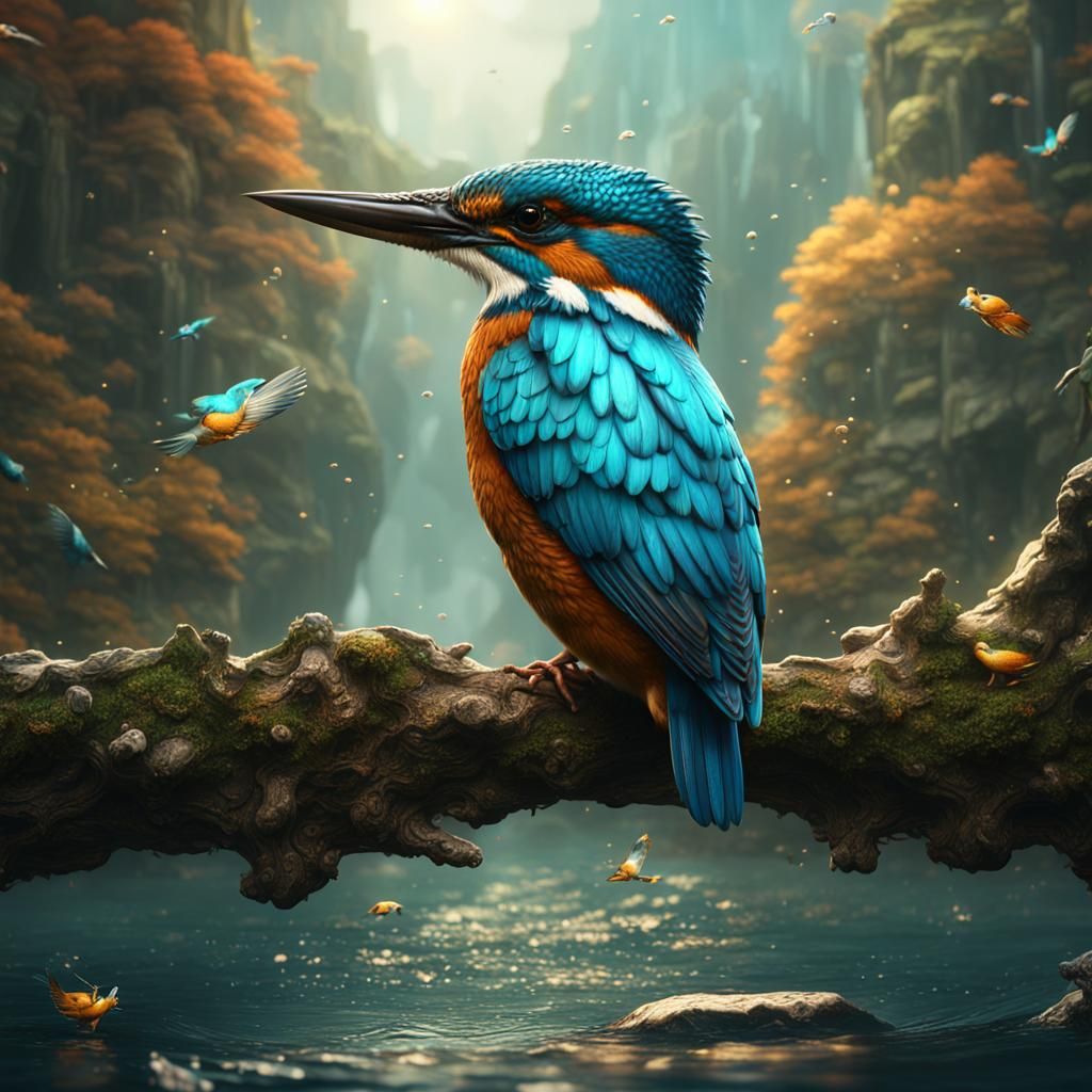 Detailed Kingfisher Bird Matte Painting