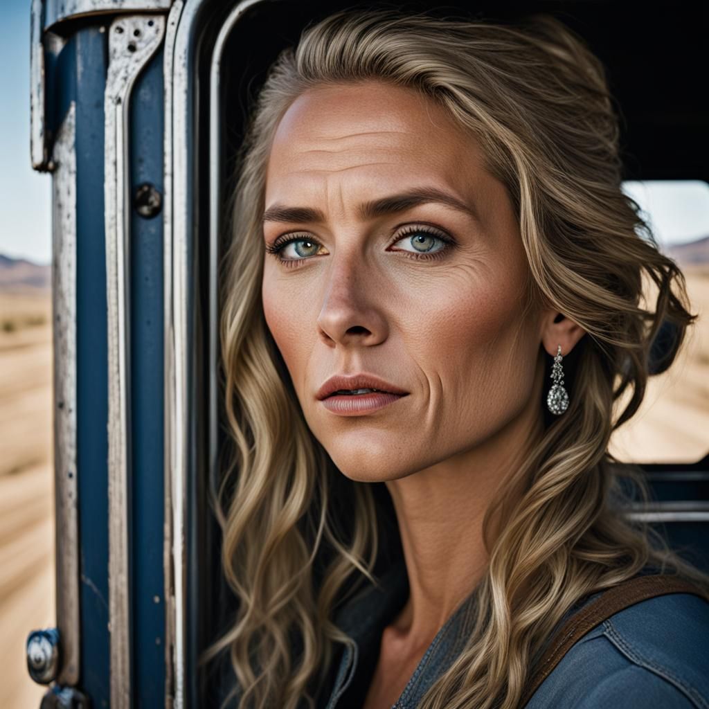 Stunning Woman Semi Truck Driver: Professional Portrait