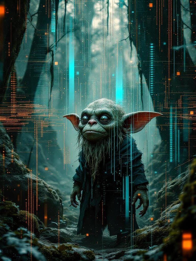 Goblin Walks Through Glitching Digital Reality