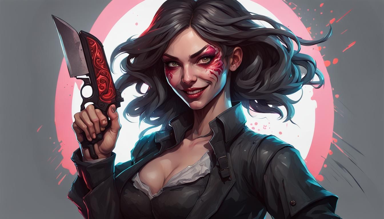 Sinister Girl with Knife and Gun: Concept Art Portrait
