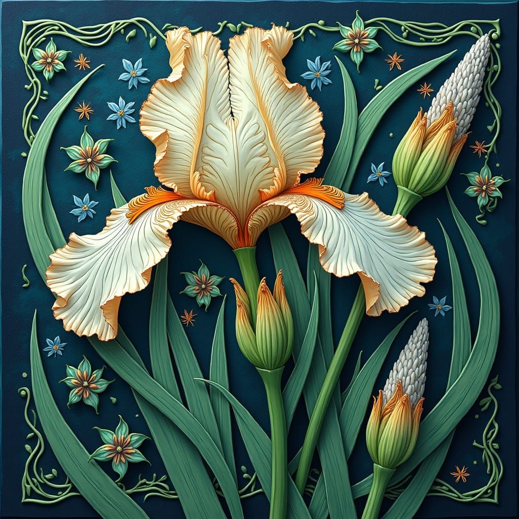 Ornate Iris Design in Arts and Crafts Style