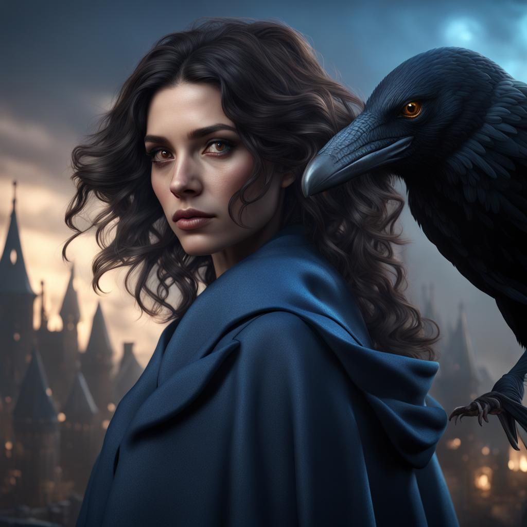 Mysterious Sorceress with Raven: Fantasy Concept Art