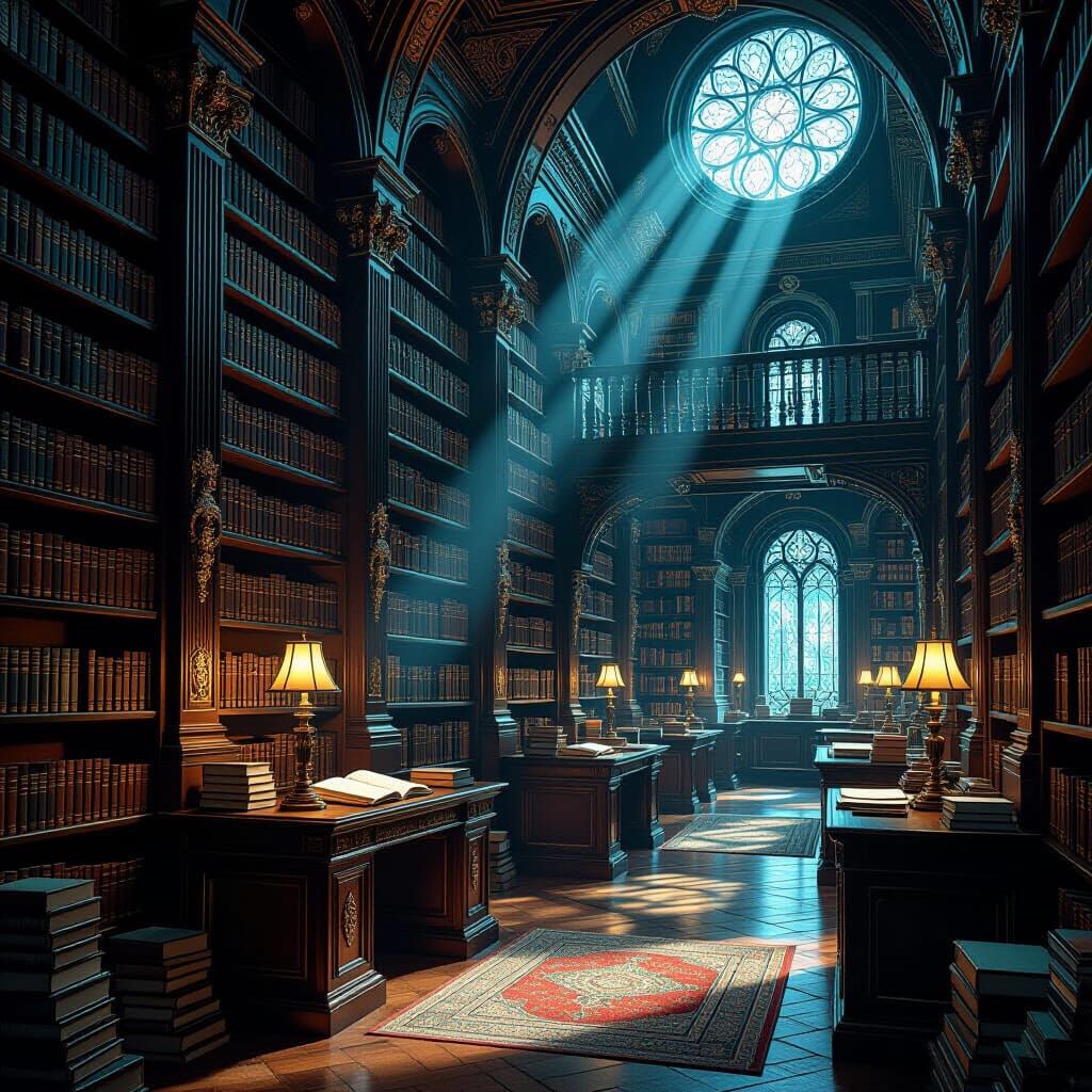 Mystical Hidden Library in Art Nouveau Style