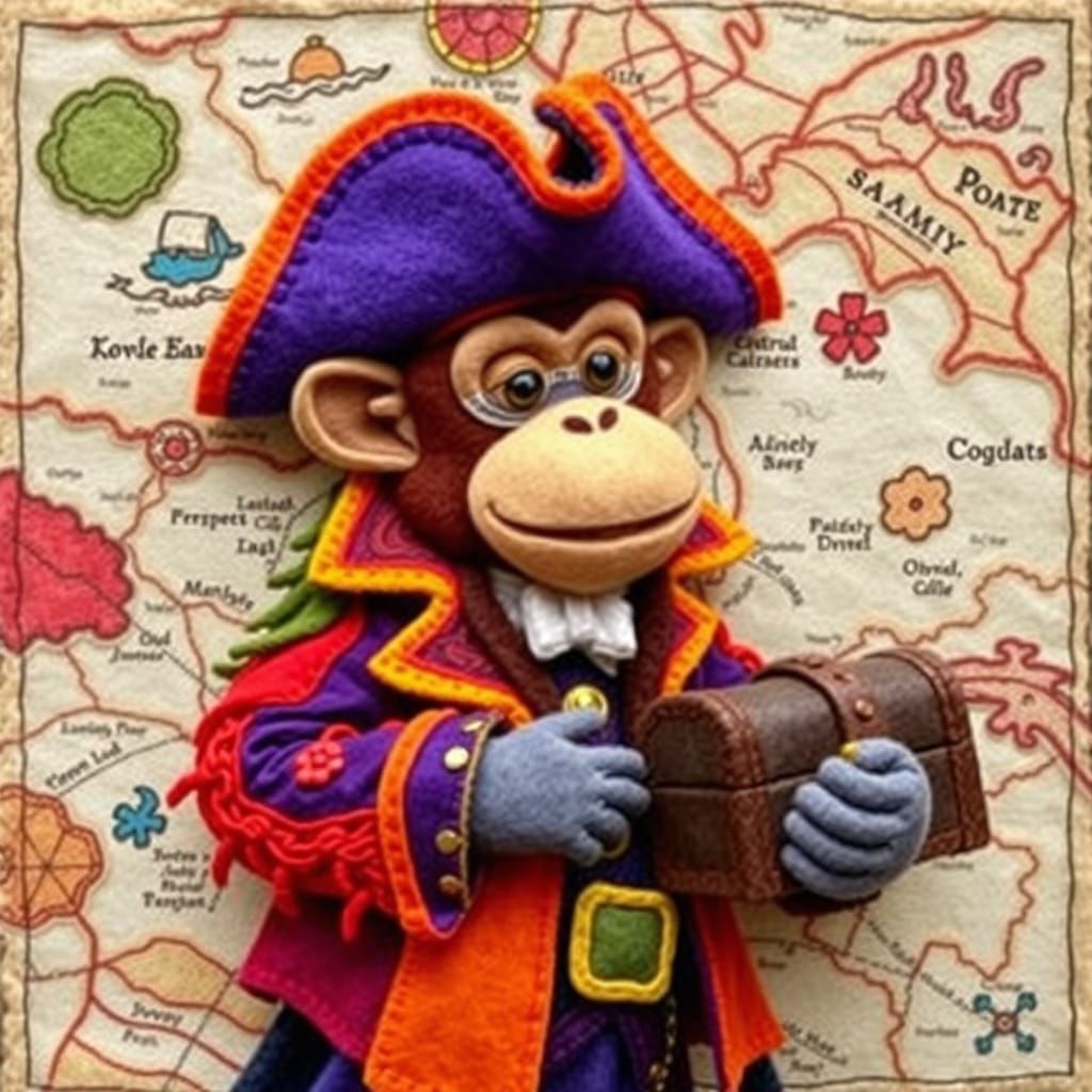 Felt Monkey Pirate with Treasure Chest