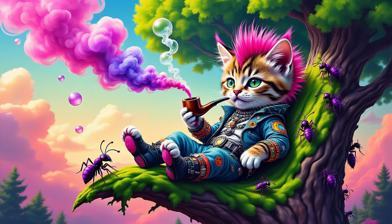 Punk Rock Kitten with Mohawk and Alien Outfit