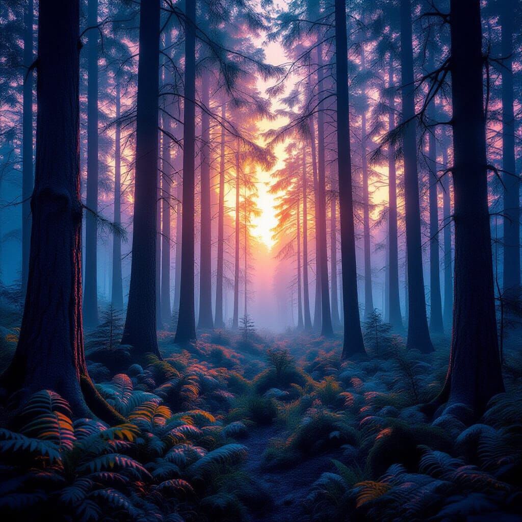 Psychedelic Cityscape Forest in Dreamlike Colors
