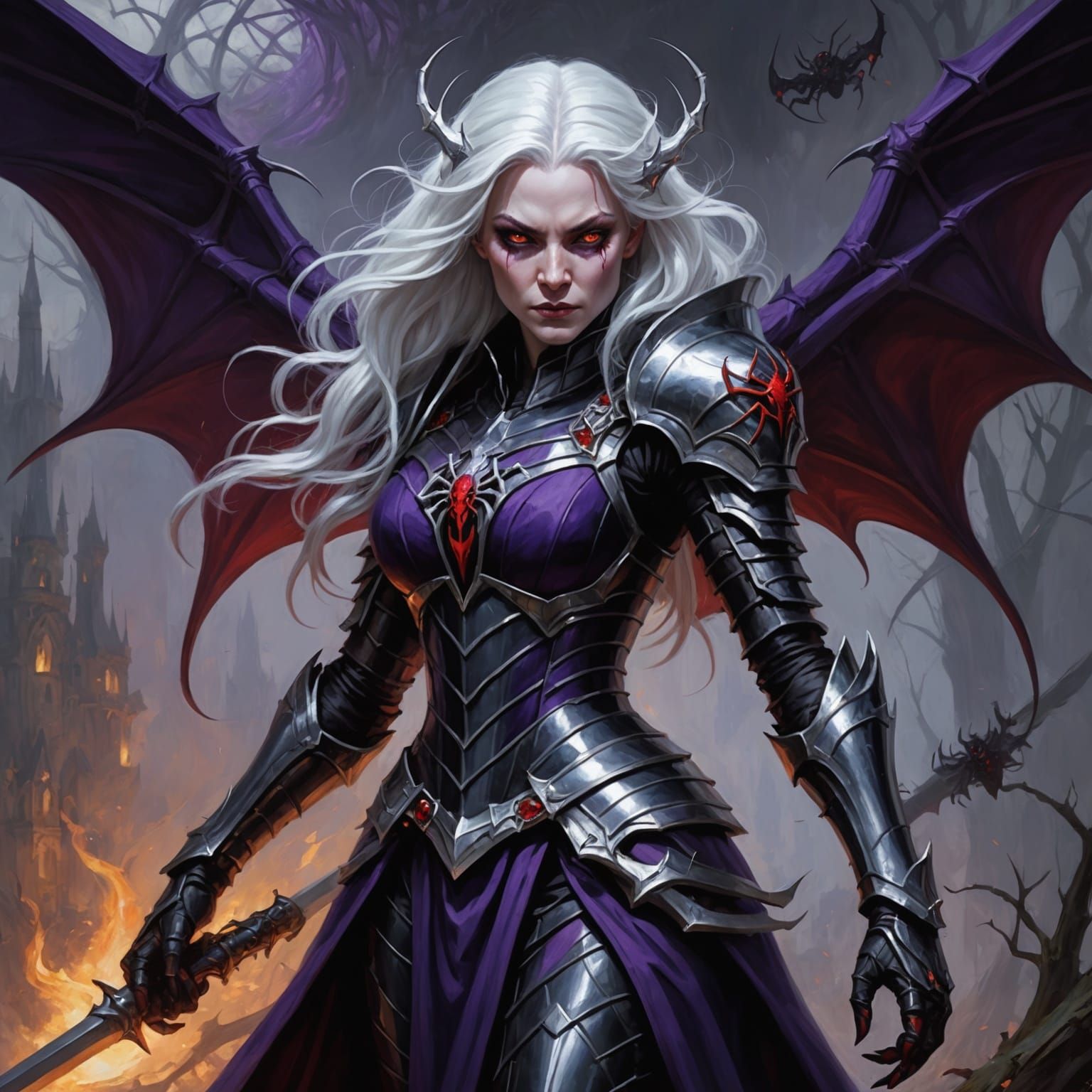 Spider Queen Casting Magic in Oil Painting Style