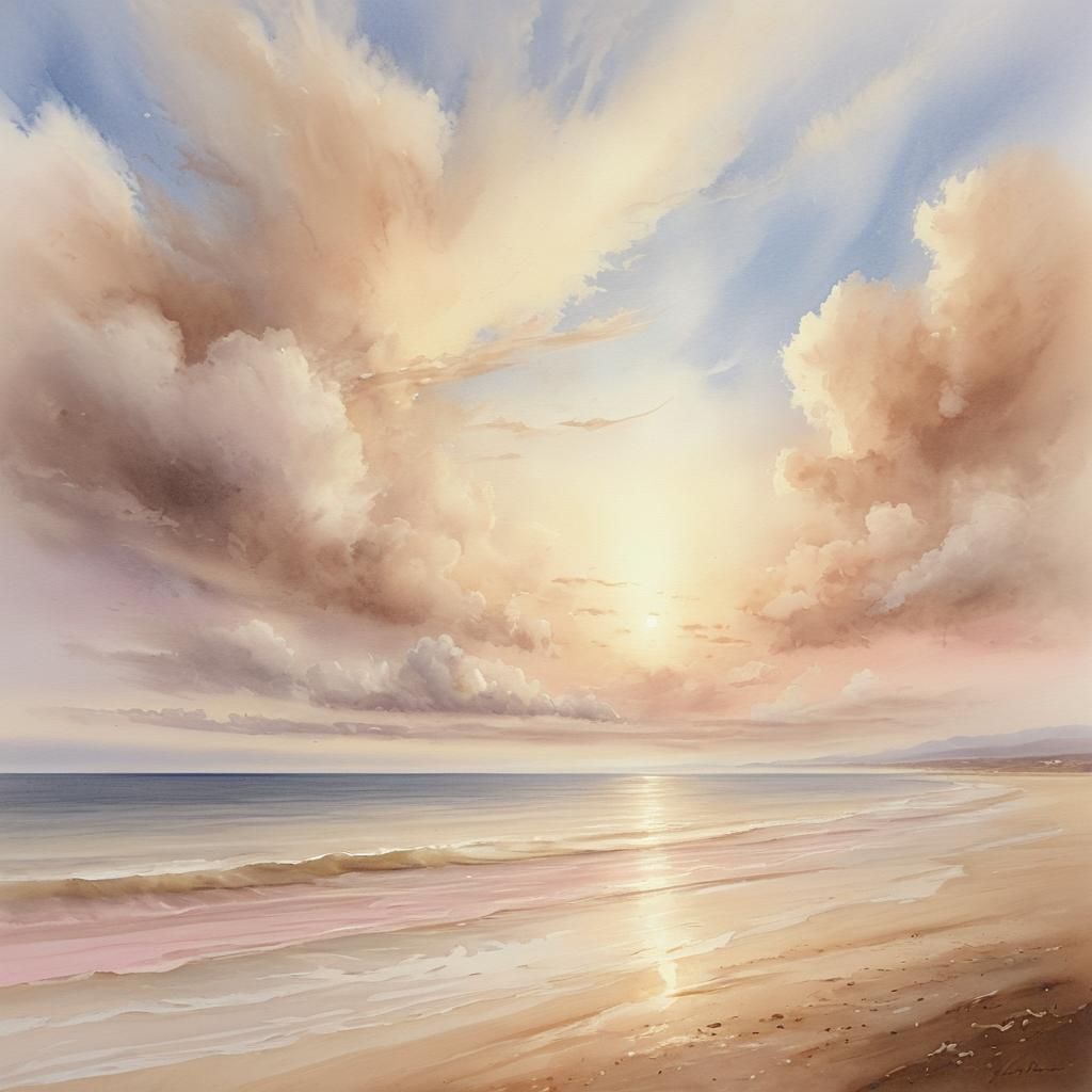 Watercolor Seascape with Dreamy Horizon
