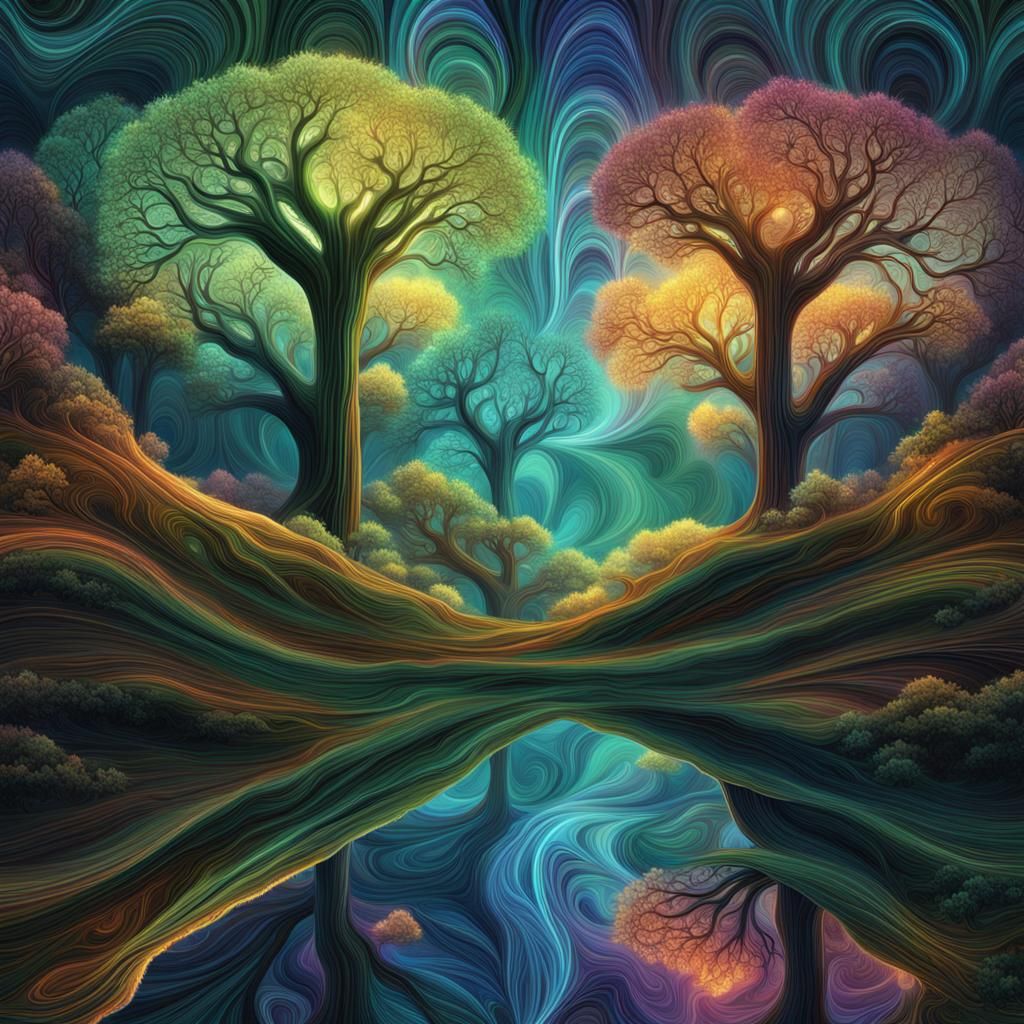 Abstract Trees Emit Visible Sound Waves: Digital Art