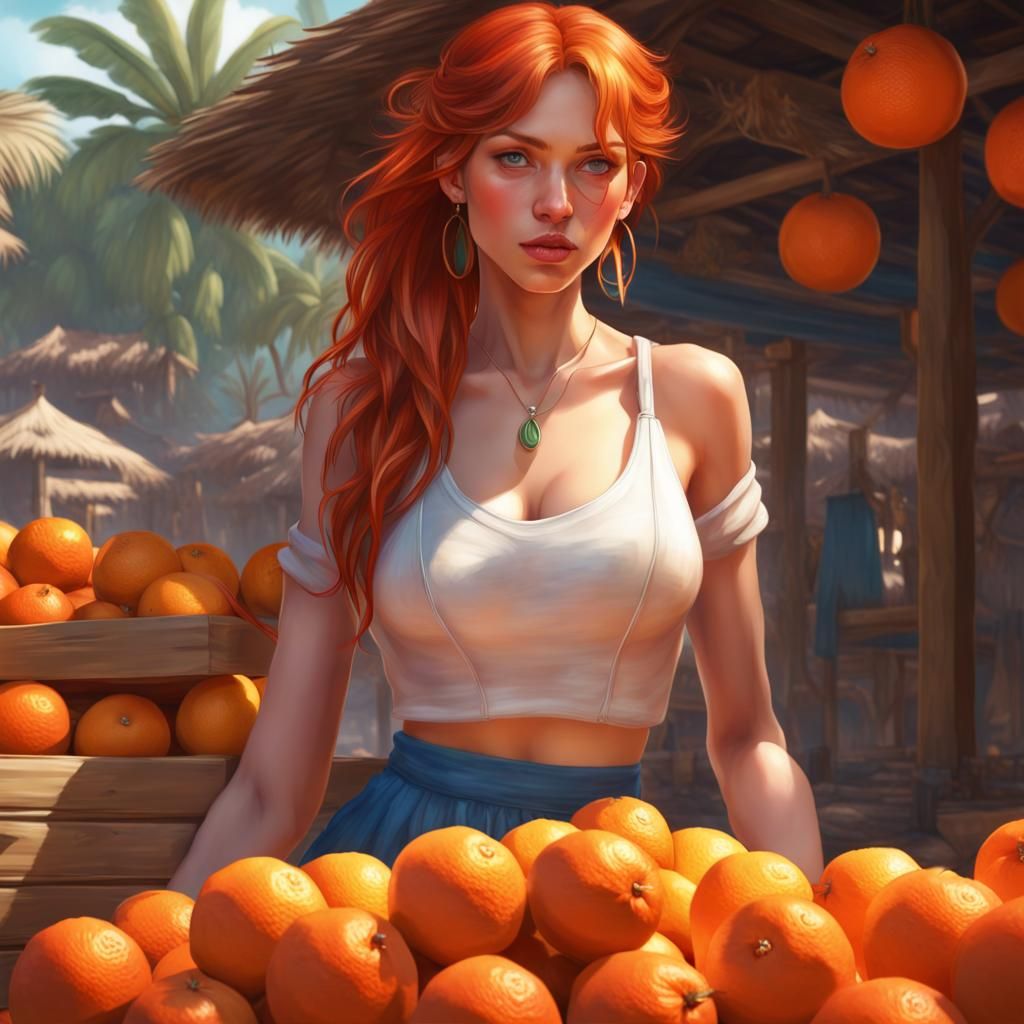 Girl Selling Oranges: Hyperdetailed Artstation Portrait