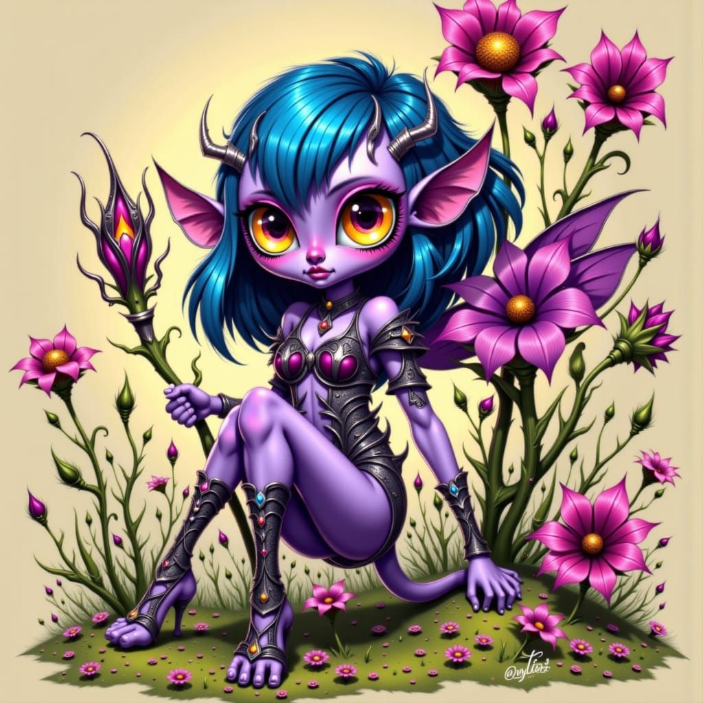 Stylized Drow Elf Portrait in Cartoon Style