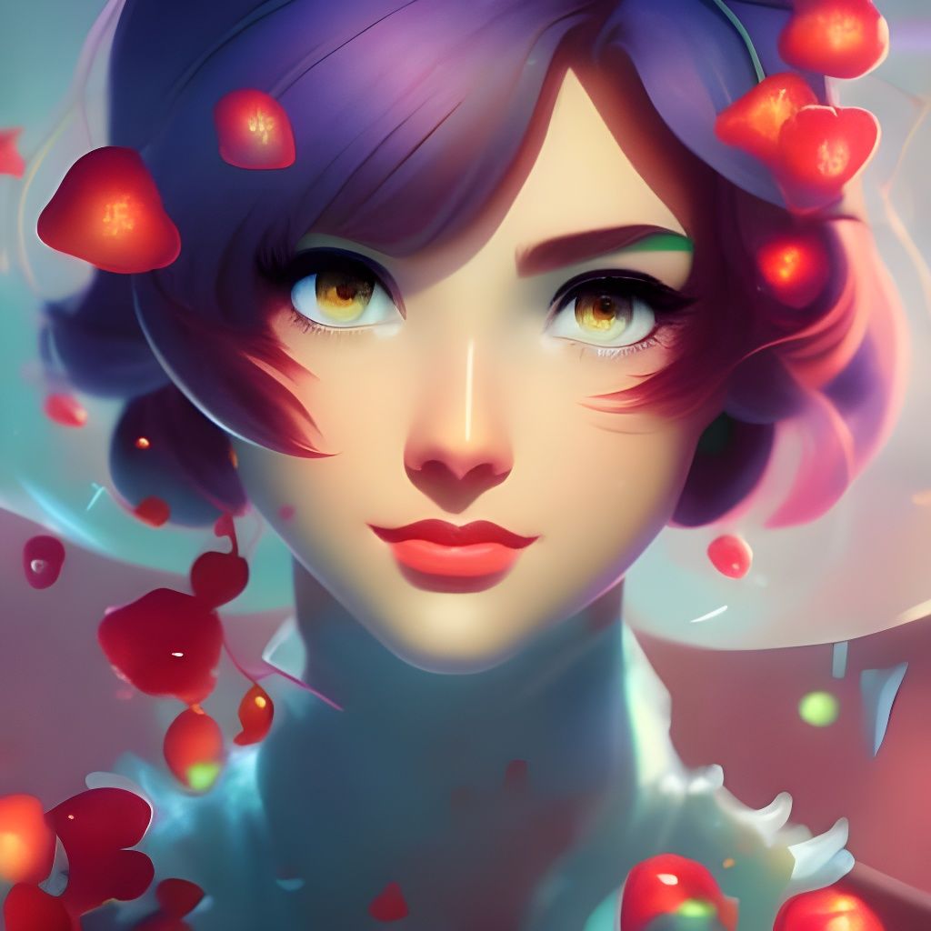 Woman with Strawberries in Detailed Digital Painting