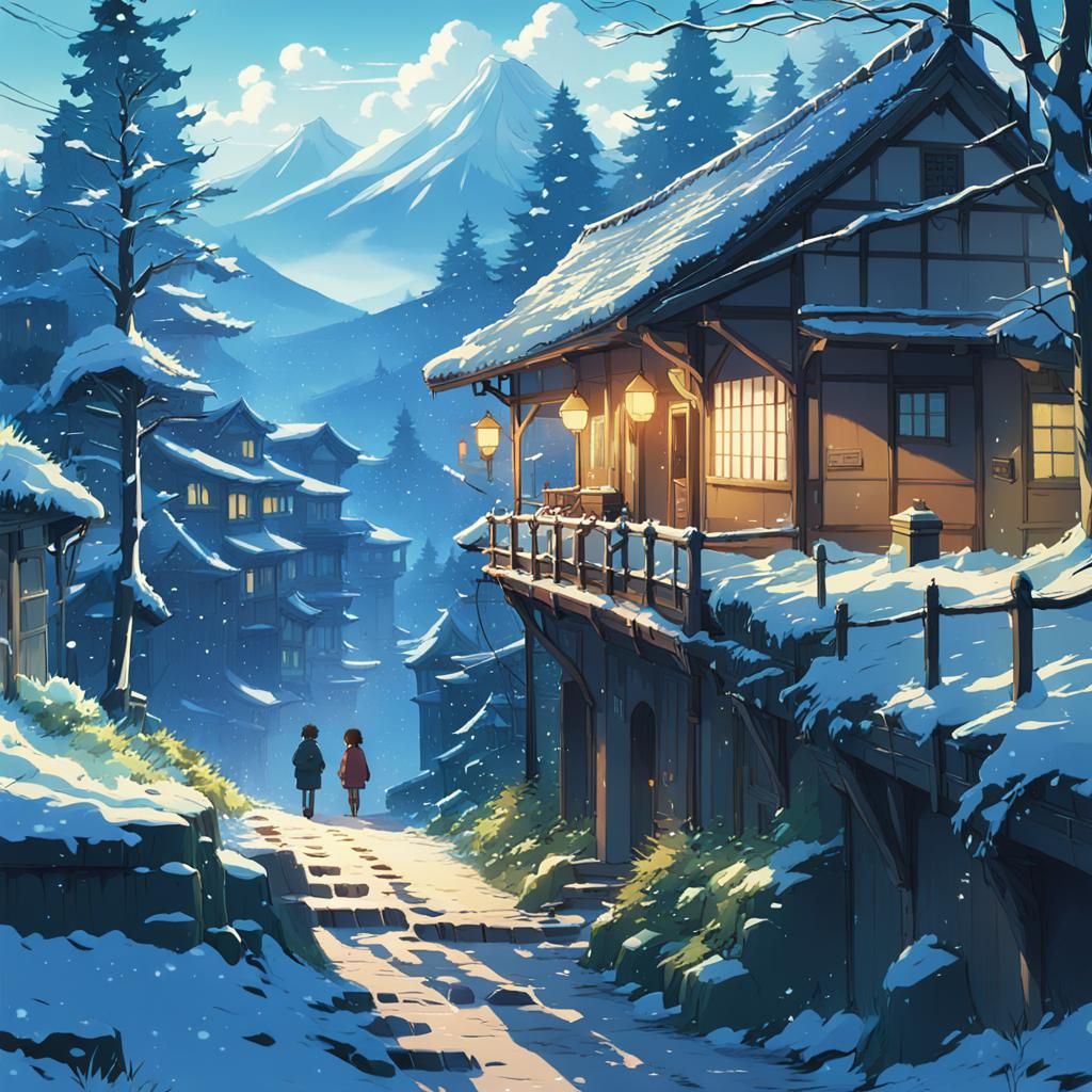 Winter Scene in Studio Ghibli Anime Style