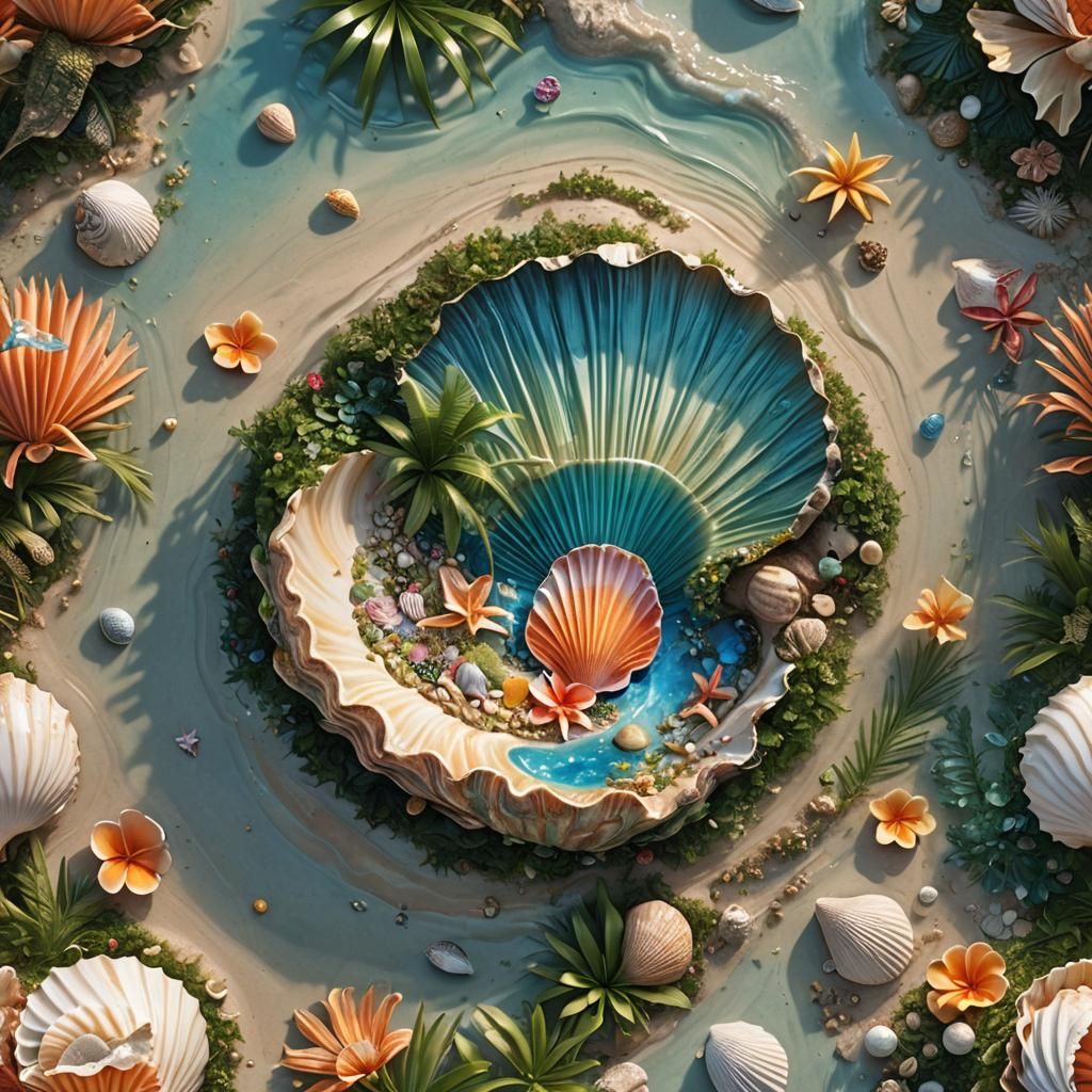 Palm Beach Sunset with Magical Seashell Garden