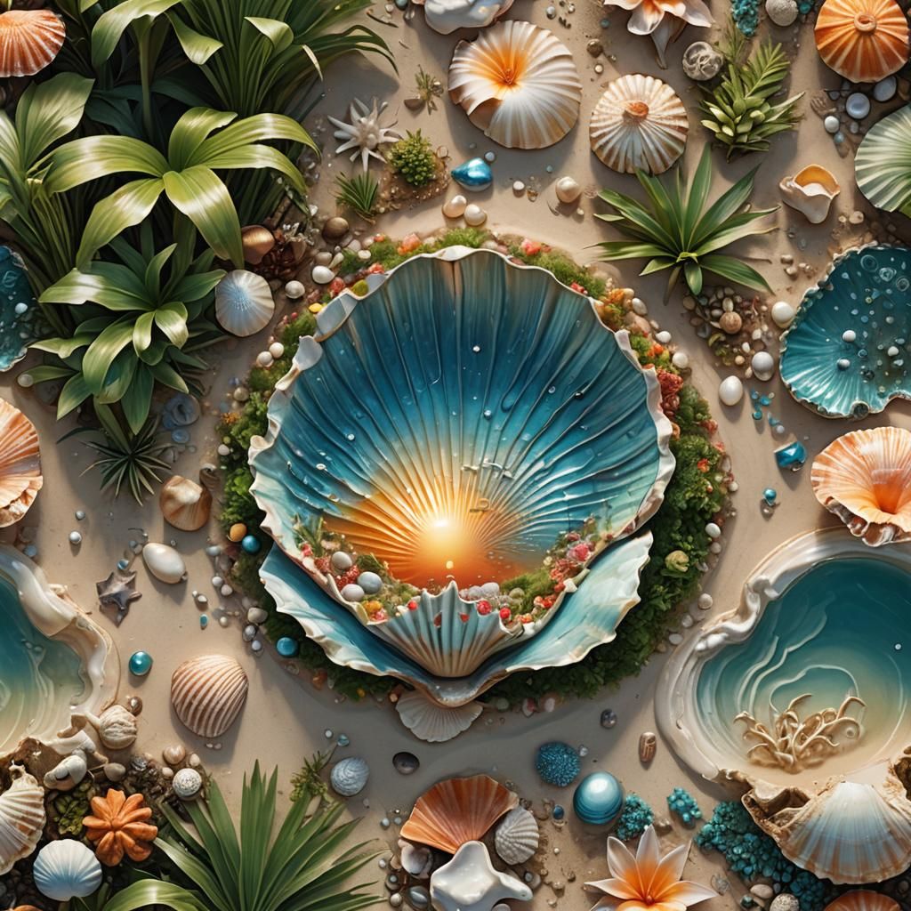 Palm Beach Sunset with Magical Seashell Garden