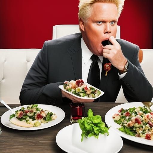 Hyperrealistic Garey Busey Eats Salad at Fawlty Towers