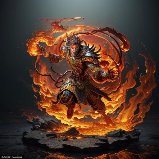 Fire Elemental Dance in Molten Glass: 3D Digital Art