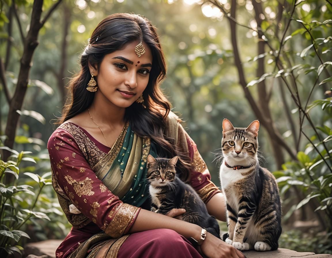 Stunning Indian Woman with Cat: Professional Photography