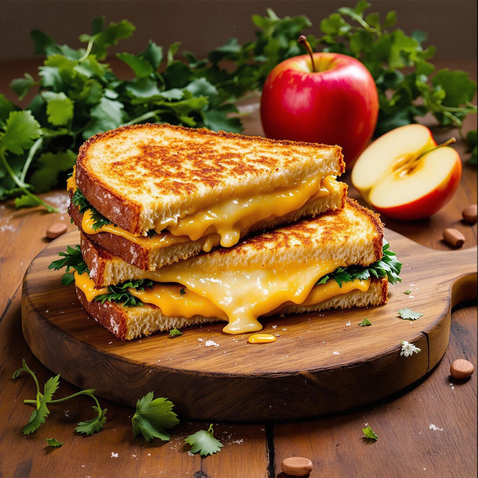 A Layered Cheese Sandwich in Warm, Inviting Still Life Style