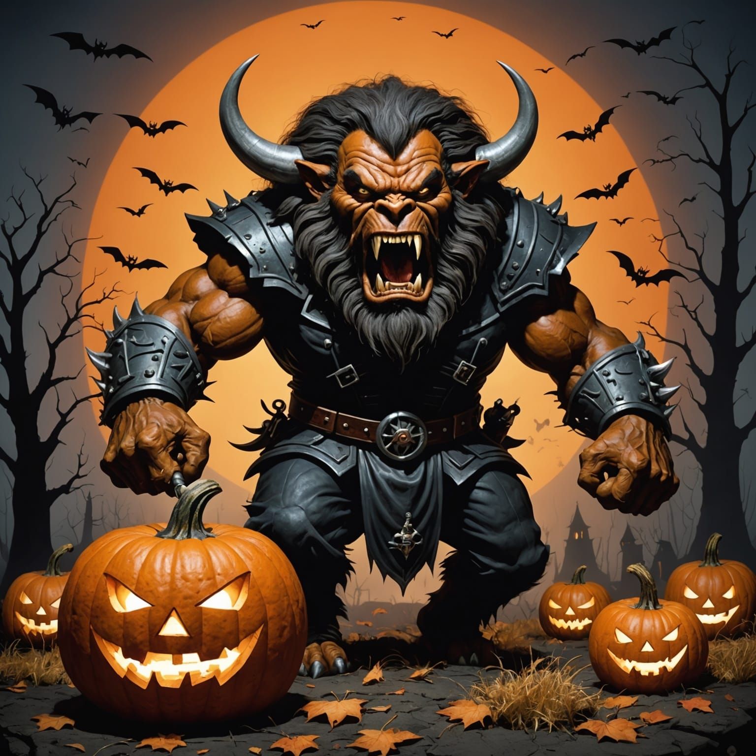 Werewolf Roaring on Halloween Pumpkinhead