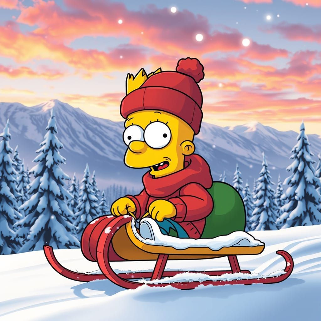 Bart Simpson in a Vibrant Winter Wonderland