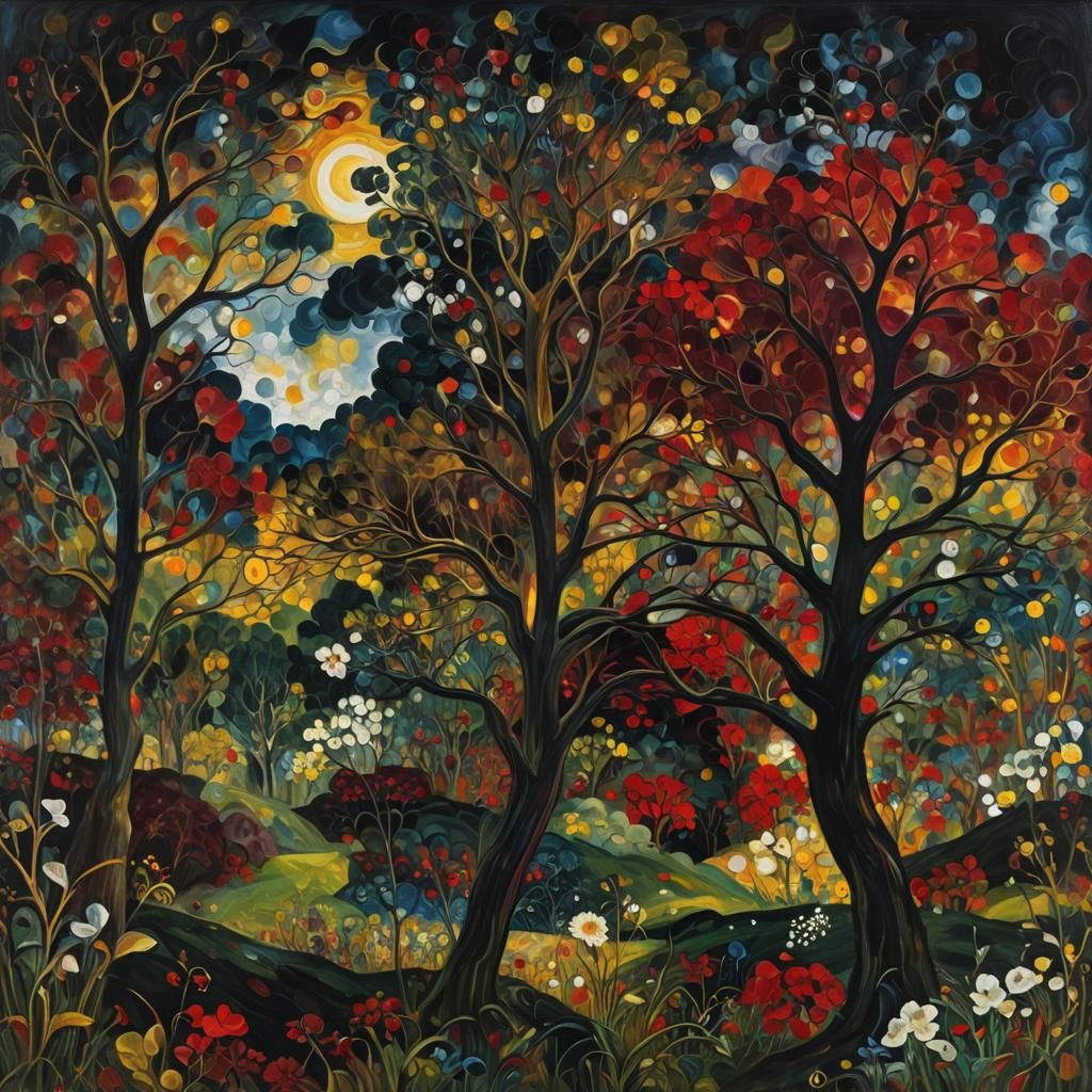 Psychedelic Triadic Landscape in Expressionist Style