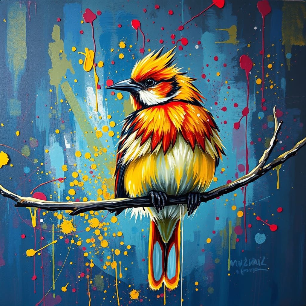 Vibrant Expressionist Street Art Masterpiece with Bird in Sp...