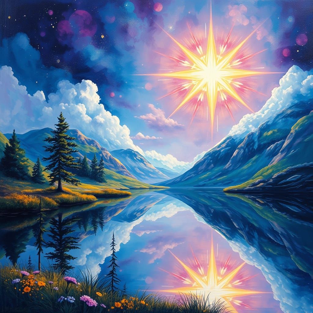 Ethereal Star Reflects Dreamlike Landscape as Impasto Painti...