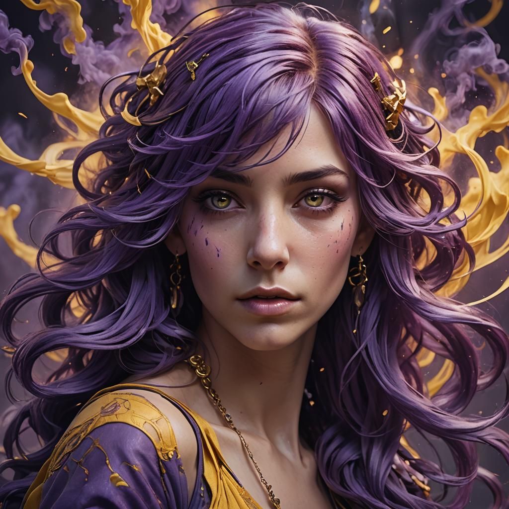 Purple-Haired Woman with Smoke, Art Nouveau Style