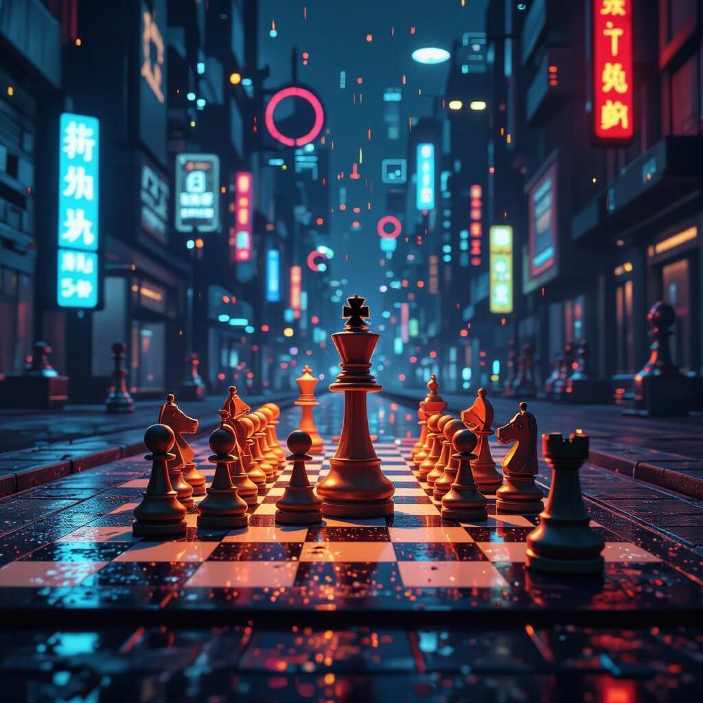 Futuristic Chess Thank You Card in Cyberpunk Style