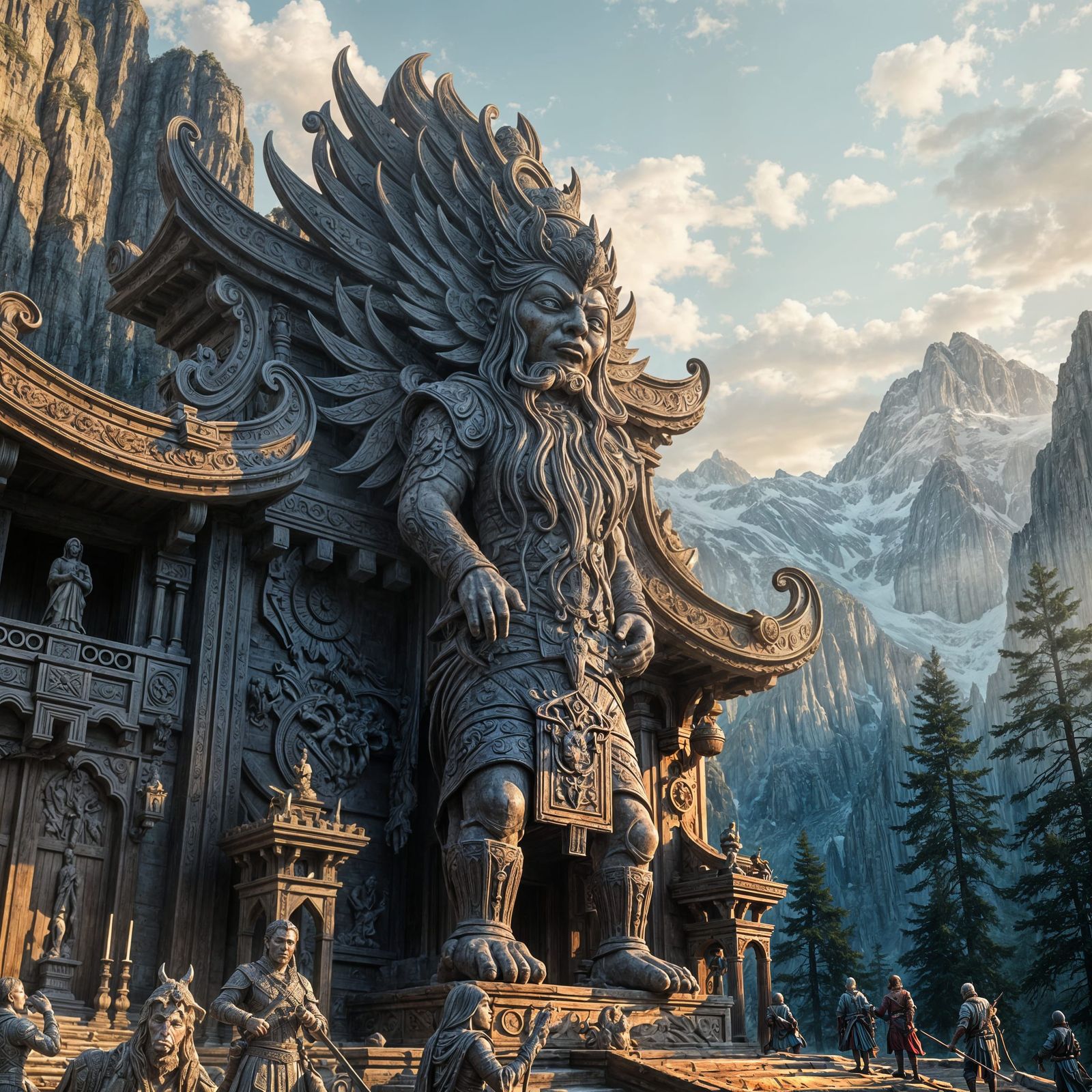 Epic High Fantasy Wooden Shrine Digital Painting