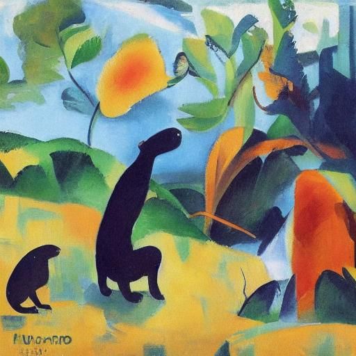 Colorful Otters in Early 20th-Century Style