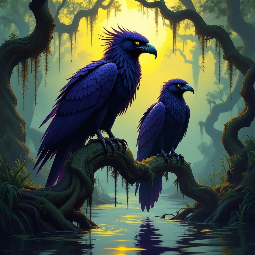 Shade-Mantle Raptors in Dark Fantasy Setting