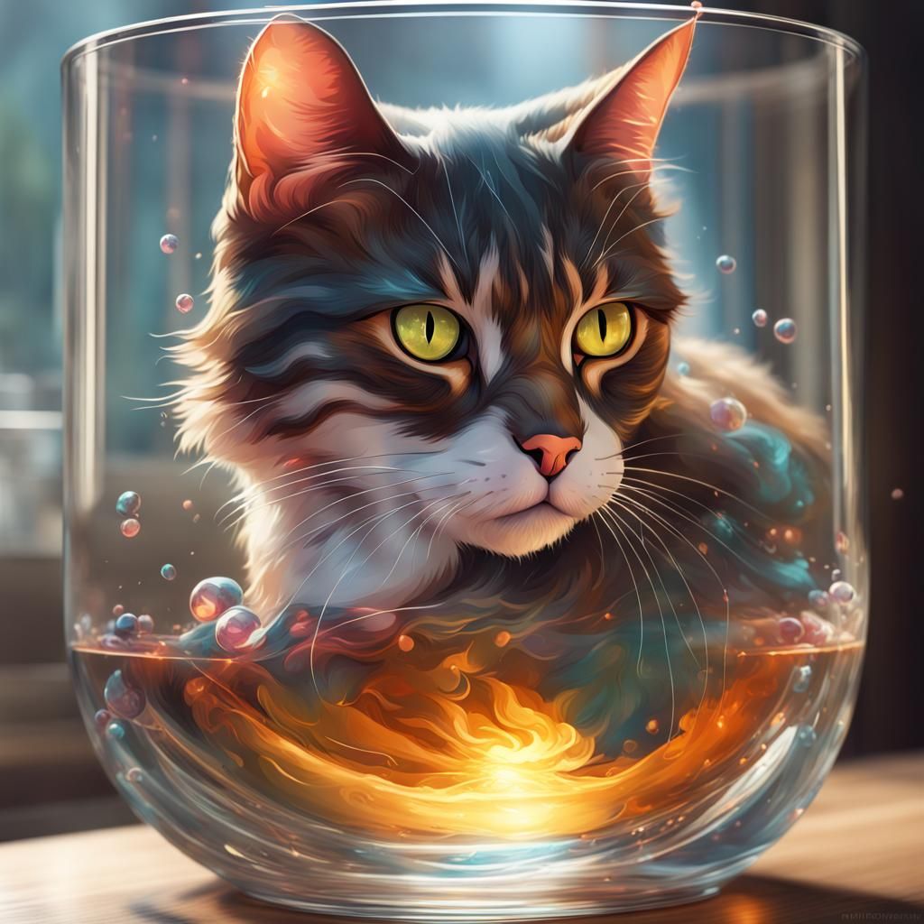A cat inside a glass