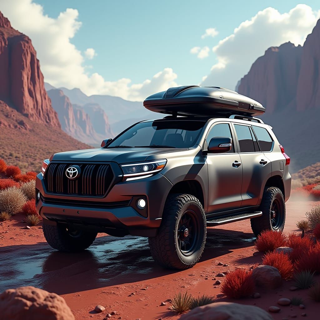 Prado with Sunroof in Hyperrealistic Fantasy Landscape