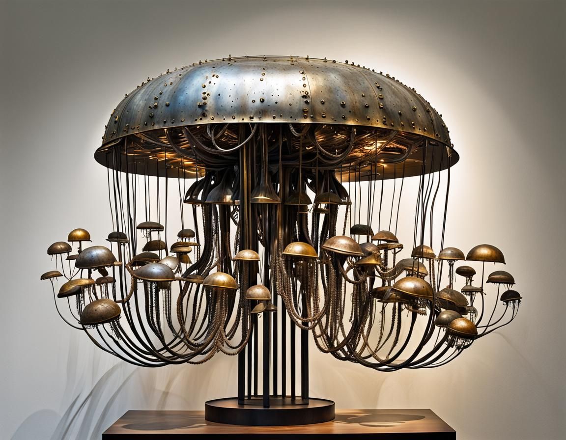 Metal Art Sculpture of a Jellyfish in Gallery