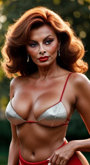 Stunning Portrait of Sophia Loren with Red Lips