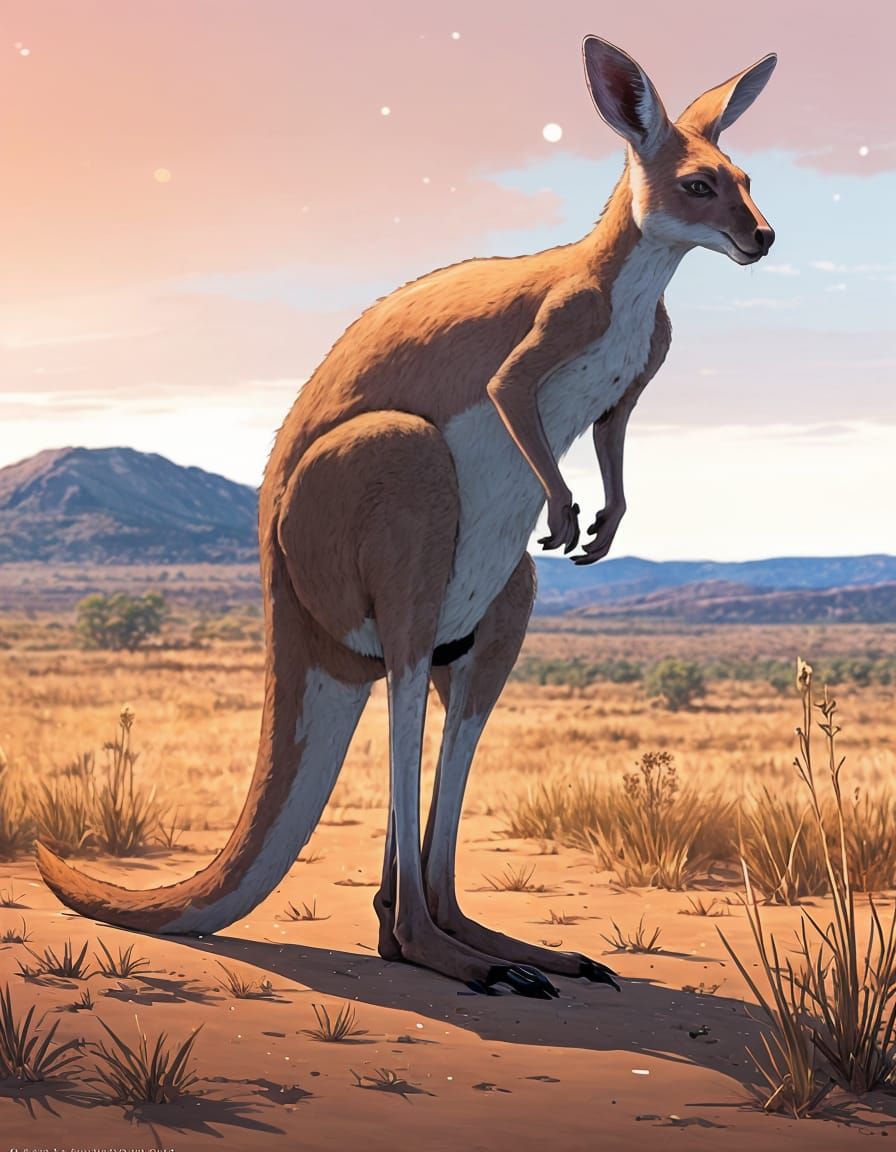 Elegant Kangaroo in Australian Prairie, Anime Style