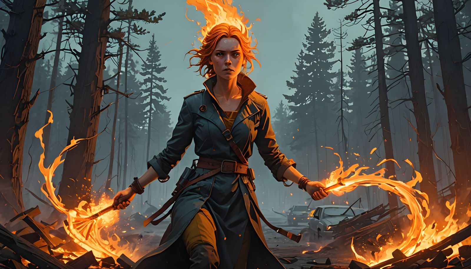 Eryndra Flameborn Summoning Fiery Barrier in Cinematic Style