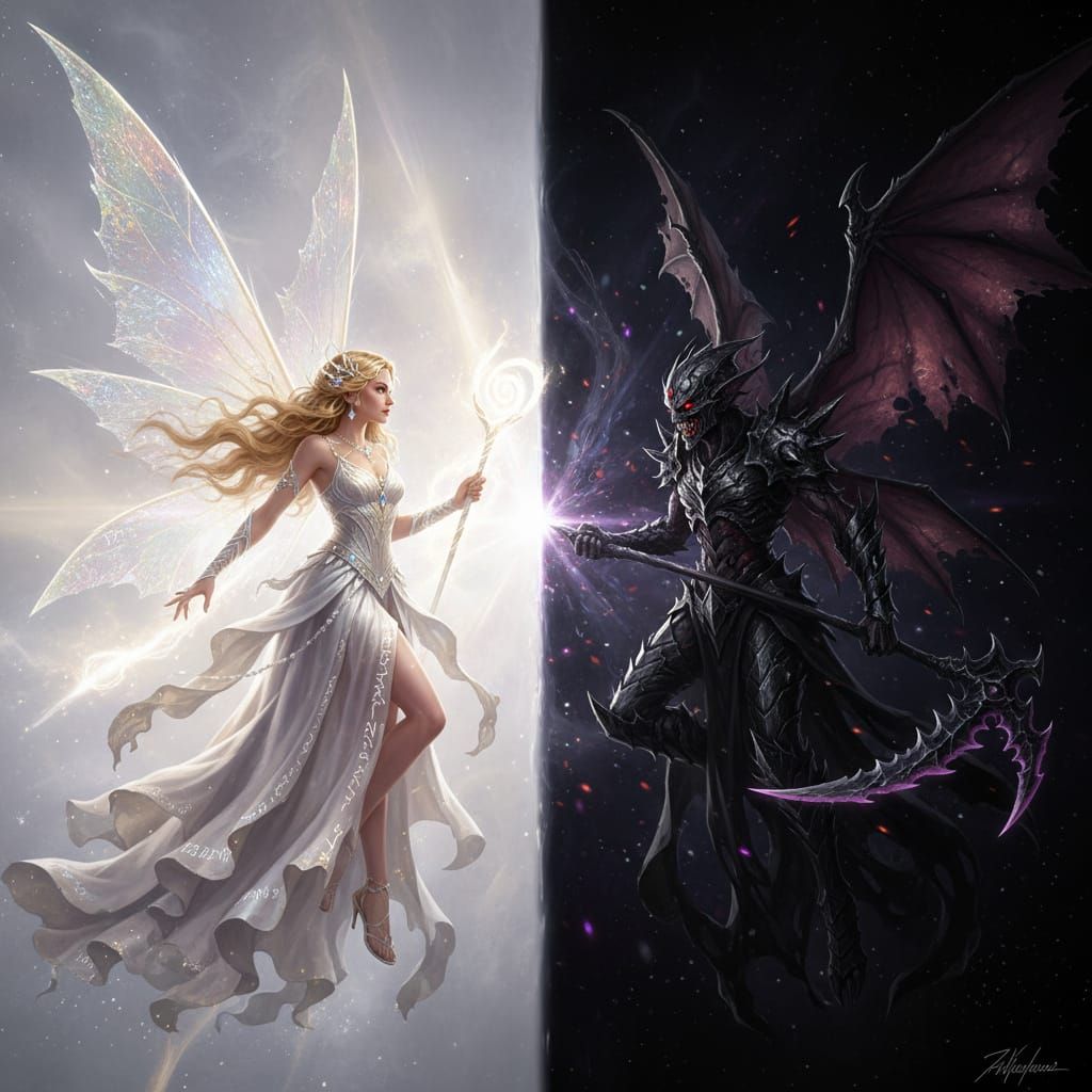 Fairy of Light vs Fairy of Shadow in Dramatic Contrast