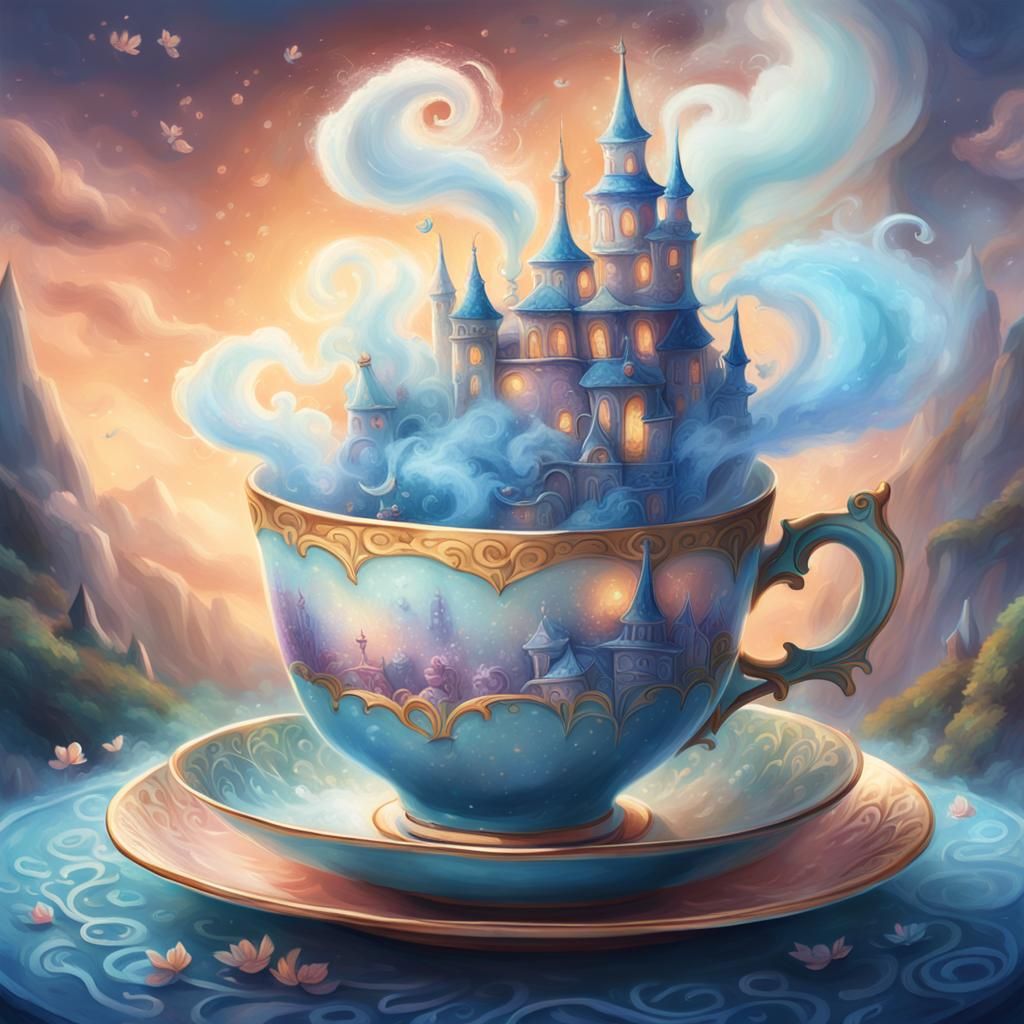 Miniature Fantasy World in Steaming Teacup