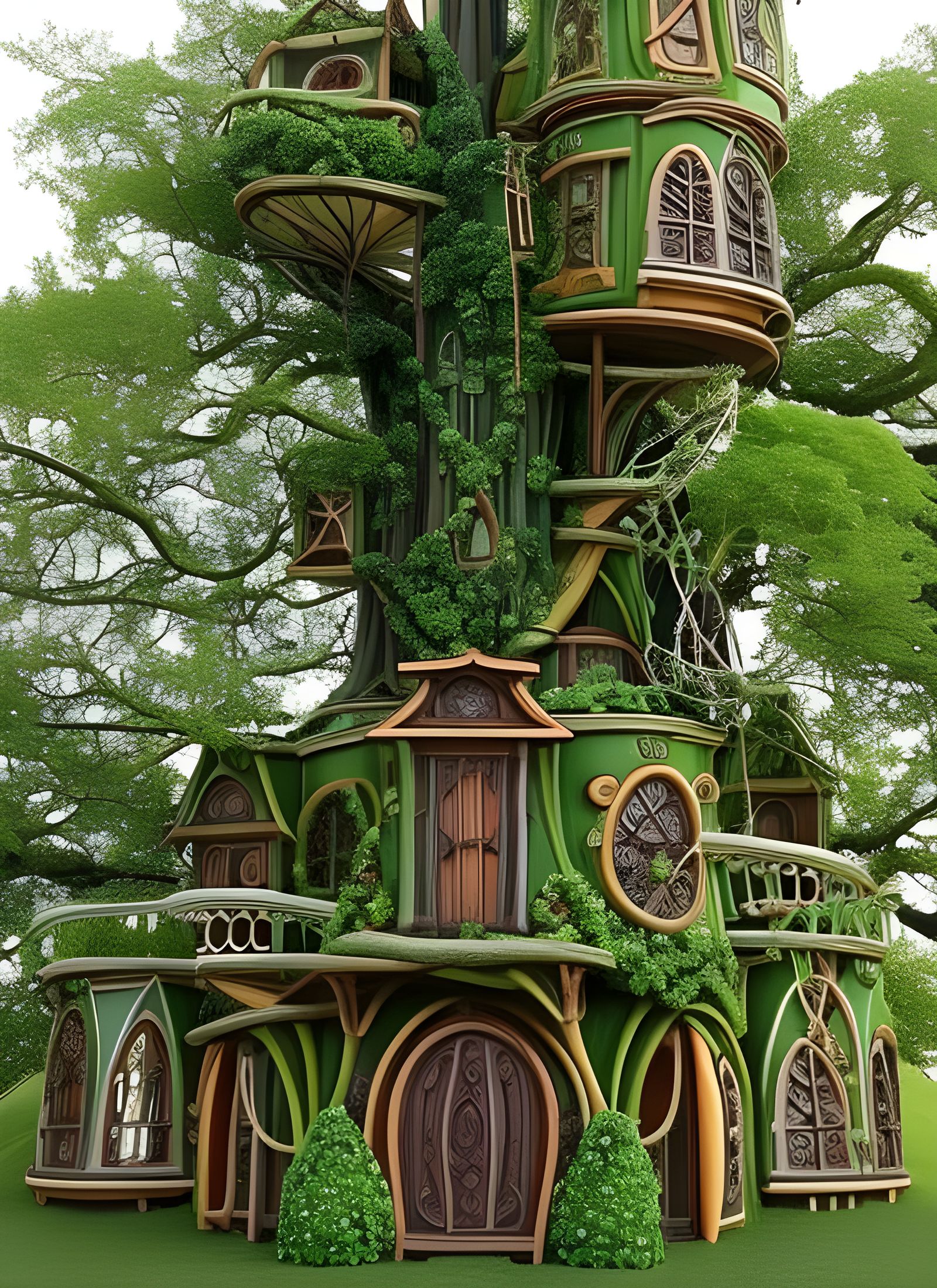 Magical Treehouse Mansion in Fantasy Glowing Tree