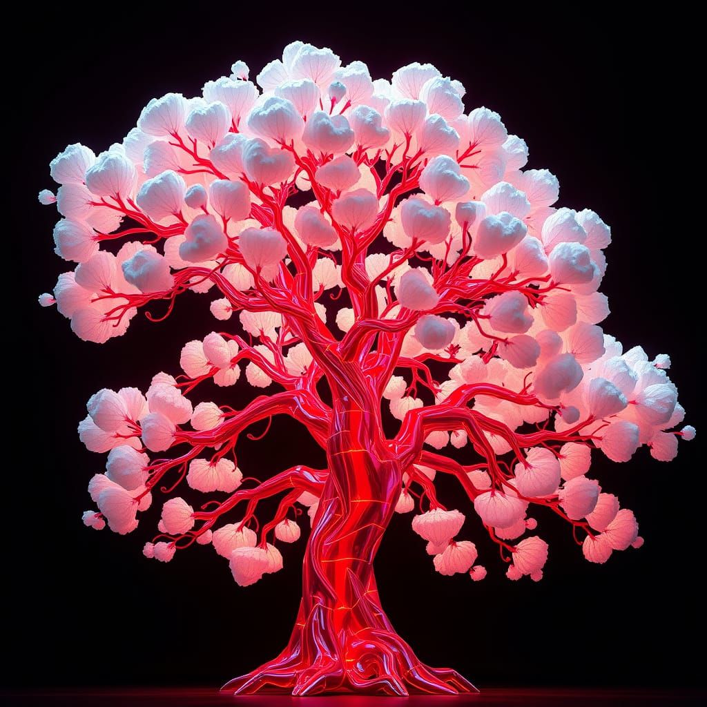 Glowing Neon Tree in Futuristic Landscape