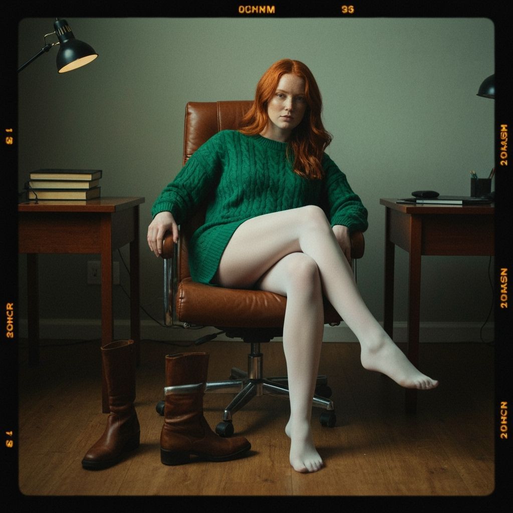 Redhead in Green Dress: Cinematic Film Still