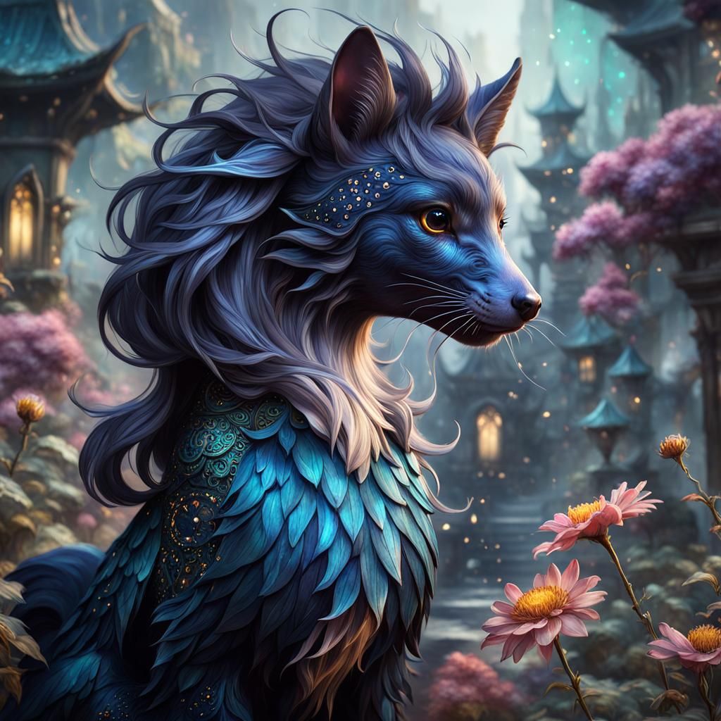 Intricate Fantasy Animal in Dark Galaxy Watercolor